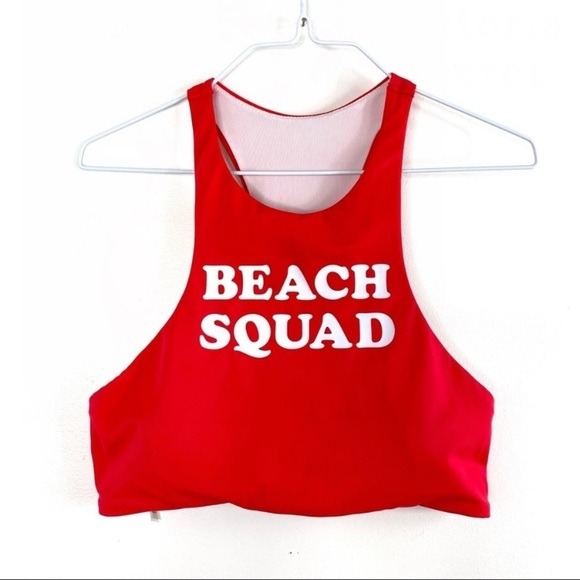 Victoria Secret Pink Beach Squad Logo Swim Bikini Top in Red - Picture 2 of 9